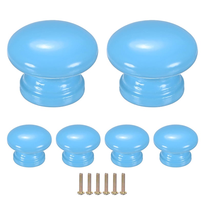 M METERXITY 6-Pack Kicthen Cabinet Knobs, 1-5/16 in(33mm) Solid Wood Round Drawer Pull Handle for Dresser/Office/Cupboard, Drawer Knob Hardware [Blue] - Image 1
